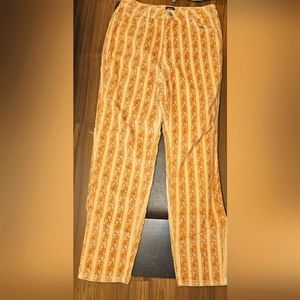 BDG dreamy, creamy striped floral corduroy jeans with pink/yellow/white flowers